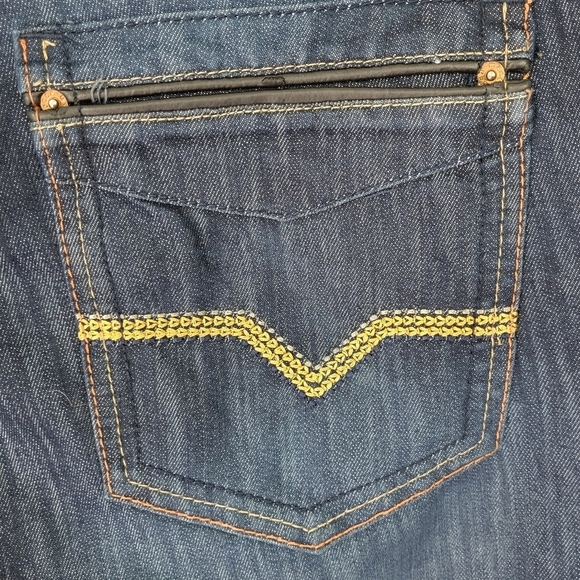 Mecca Jeans Men Size 38X34 38X31 Slim Fit Leather Trim Embroidered Dark Wash Y2K - Picture 6 of 9